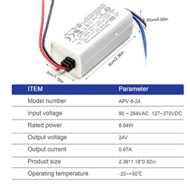 FerroFab APV-8-24 24V 0.34A 8W AC-DC Single Output Switching Power Supply, for LED Lighting, Reliable and Compact
