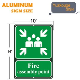 Yuzkouge Fire Assembly Point Sign - 2 Pack, 25cm X 30cm Rust Free Aluminum Sign, Weatherproof, Fade Resistant
