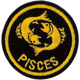 Pisces Zodiac Horoscope embroidered Patch (Black/Gold) 5cm Dia