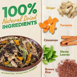 VietGlowie 20 Ginger Tumeric Tea Blend, 10.2g/bag to 33oz, Ginger, Turmeric, Cinnamon, Stevia, Brown Rice Tea Bags, Support Digestion, Boost Immunity, 100% Natural, No Sugar, No Caffeine, No Gluten