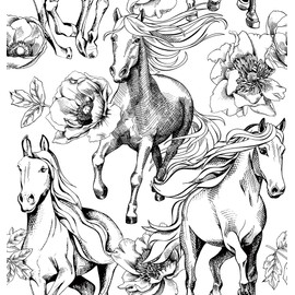 VistaPalette Black and White Peony Floral Horse Modern Peel and Stick Wallpaper Wall Decor Self Adhesive Wall Paper Stick on Easy Peel Off Contact Paper for Renter Bedroom Apartment