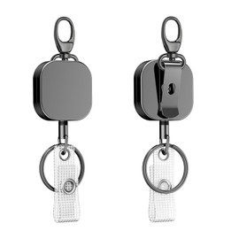 ROSYLEVE 2 x Retractable Key Fob with 60 cm Square Metal Key Fob Extendable Steel Cable Lanyard Extendable