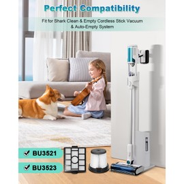 BU3523 BU3120 HEPA Filter Replacement Compatible with Shark BU3120 Clean Lightweight Cordless Stick Cleaner, Shark BU3523 Clean and Empty Cordless Stick Vacuum, Shark Auto Empty System (3 Pack)