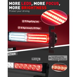 HLauto 1002L Emergency Strobe Traffic Advisor Light Bar: 40LED Dash Safety Warning Flashing Front/Rear Windshield Visor Light for Construction Vehicle, Trucks (2x10.7inch, Red White)
