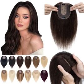 SEGO Hair Toppers for Women Real Human Hair No Bangs, 130% Density 10 * 12CM Silk Base Remy Clip in Top Wiglet Hairpieces Add Volume -6 Inch 02 Dark Brown