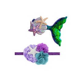 Baby Headband Fish Scales Bowknot Mermaid Turban with Tie Knotted Hair bow Band JB33 (Set-P2)