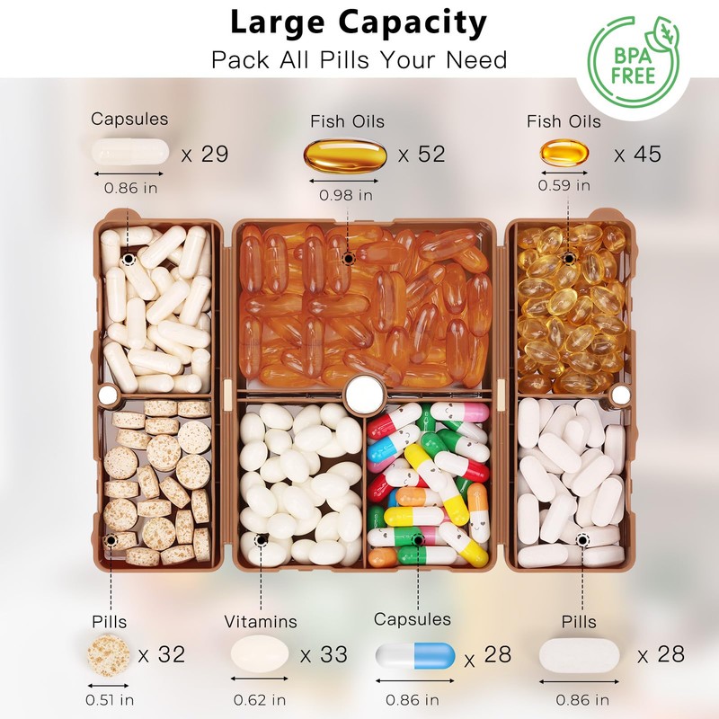 FYY Daily Pill Organizer,7 Compartments Portable Pill Case Travel Pill