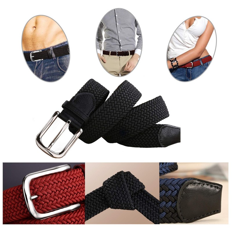 Gloop unisex elastic leather braided stretch belt; stretchable fabric; leather