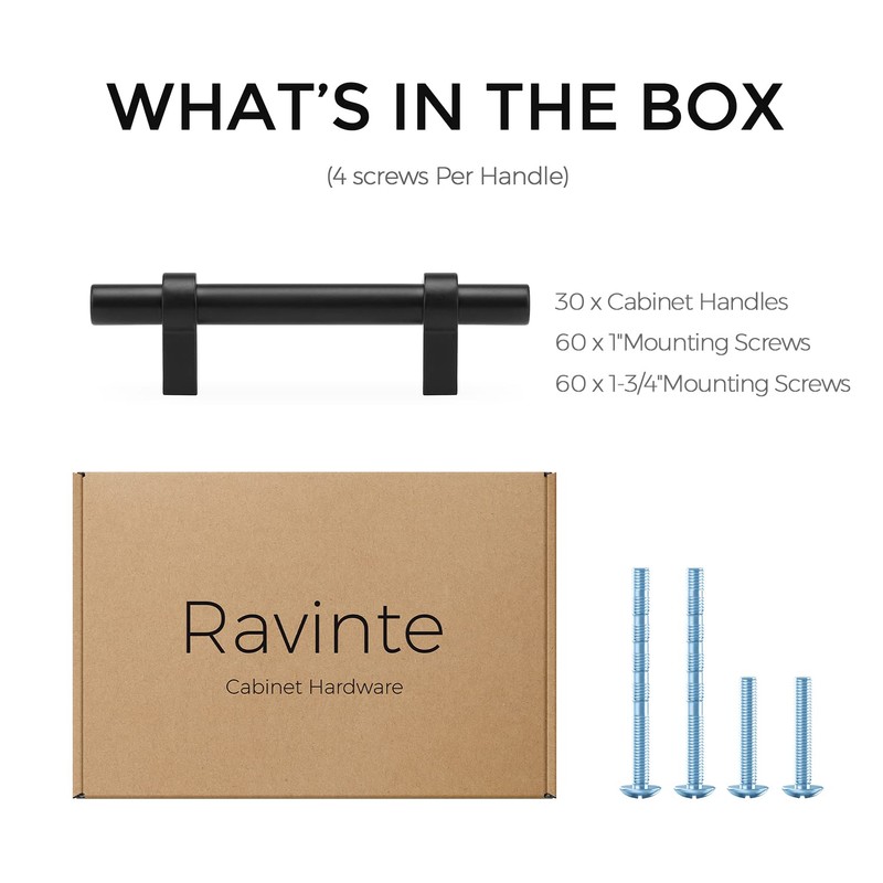Ravinte 30 Pack 5 Inch Cabinet Pulls Matte Black Kitchen