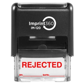 Imprint 360 AS-IMP1105R Rejected Stamp with by: & Date:, Red Ink, Heavy Duty Commercial Self-Inking Rubber Stamp, 9/16" x 1-1/2" Impression Size