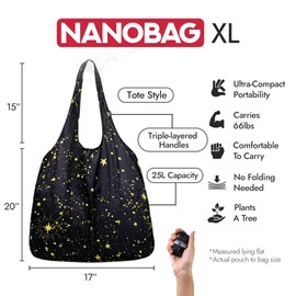 Nanobag Ultra-Lightweight XL Tote Bag | Perfect for Travel, Shopping & Daily Use | Reusable - Tiny - Eco-Friendly (XL, Blue Waves)