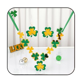 Sixexey Shamrock Necklace Clover Earrings Acrylic Necklace Set Irish Festival St.Patrick's Day Accessories for Women (Green with Gold)