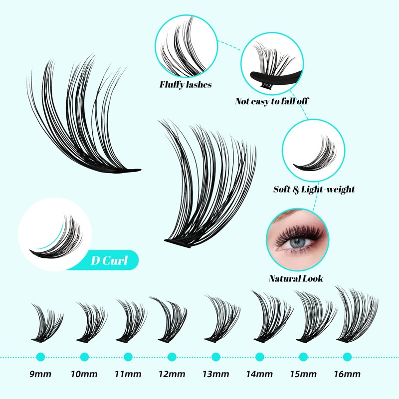 Lash Extension Kit 320Pcs,DIY Individual Lashes Clusters Kit,Lash Bond And