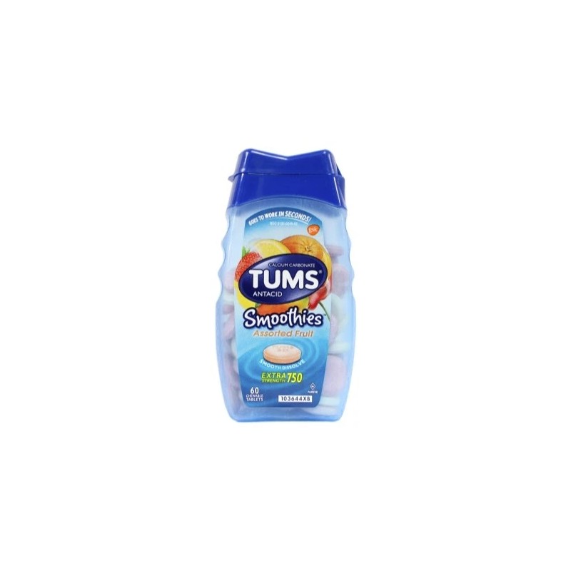 2 Pack Tums Smoothies Antacid Calcium Supplement Assorted Fruit 60