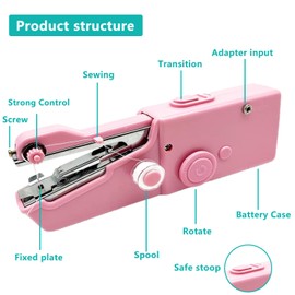 Handheld Sewing Machine Electric Sewing Mini Portable Sewing Machine Suitable for Beginners Sewing Clothes Family Travel DIY (Pink)