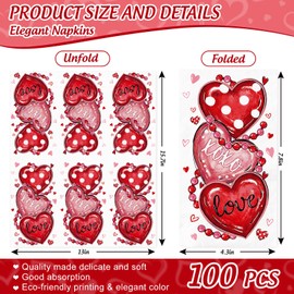 JarThenaAMCS 100Pcs Valentine's Day Guest Napkins Disposable XOXO Love Heart Bead Paper Napkins Sweet Dinner Hand Napkins For Wedding Party Supplies Table Decor