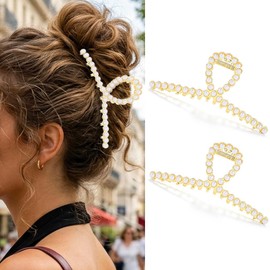 Zoestar Pearl Hair Claw Clips Gold Metal Hair Claw Clip Beads Hair Clips Stylish Hair Accessories for Women 2 Pack