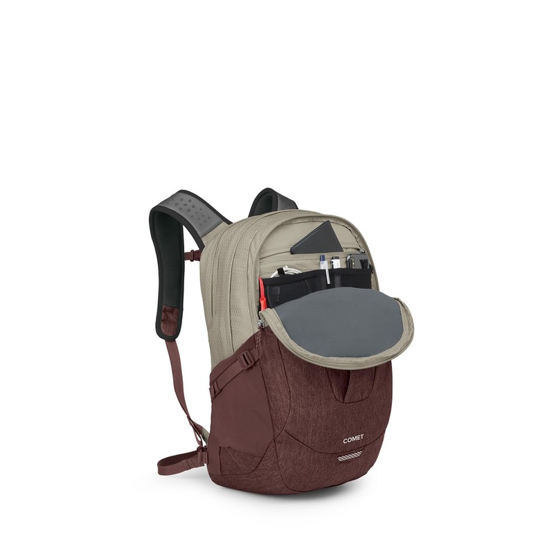 Osprey Comet Laptop Backpack, Sawdust Tan/Raisin Red
