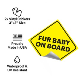 Fur Baby on Board Sticker 3x3 – Funny Yellow Vinyl Decal for Dog Owners – Glossy Waterproof Car Window Sticker – Cute Pet Humor for Vehicles - 2pcs