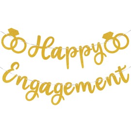 Gold Glitter Happy Engagement Banner Engagement Party Decorations Sign for Backdrop Engaged Banner Bachelorette Party Decorations Wedding Engagements Party Supplies