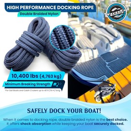 Premium Nylon Boat Dock Lines & Ropes for Docking & Pontoon | Double Braided Marine Rope | Boat Ropes for Docking with Loop | UV & Saltwater Resistant Dock Rope (Deep Sea Blue, 5/8” x 25’)