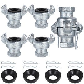 NPT Iron Air Hose Fittings, 4 Sets 1/2 Inch Female End Chicago Fitting, Universal Hose Coupling, Air Hose Fitting Set with Safety Clips & Spare Rubber Gaskets, Carbon Steel Leakproof Air Hose Coupler