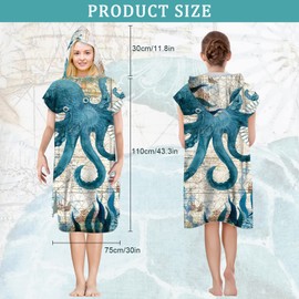 Rowjoy Beach Towel Poncho, Surf Poncho Women and Men, Ocean Animal Print Microfibre Beach Towel, Bath Poncho, Beach Towel with Hood, Quick-Drying Poncho for Beach Swimming (H2 – 75 x 110 cm)