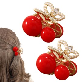 AEGYPIUS Cherry Claw Clip, 2 Pcs Cherry Hair Clip Mini Claw Clips with Pearl, Cherry Hair Clips Cherry Hair Accessories Cherry Clip Mini Claw Clip Novelty Hair Clips Small Hair Claw Clips for Women