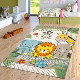 Paco Home Kids Room Rug Cute Zoo Animals Jungle Lion and Elephants in 3D Effect Colorful, Size: 2'8" x 4'11"