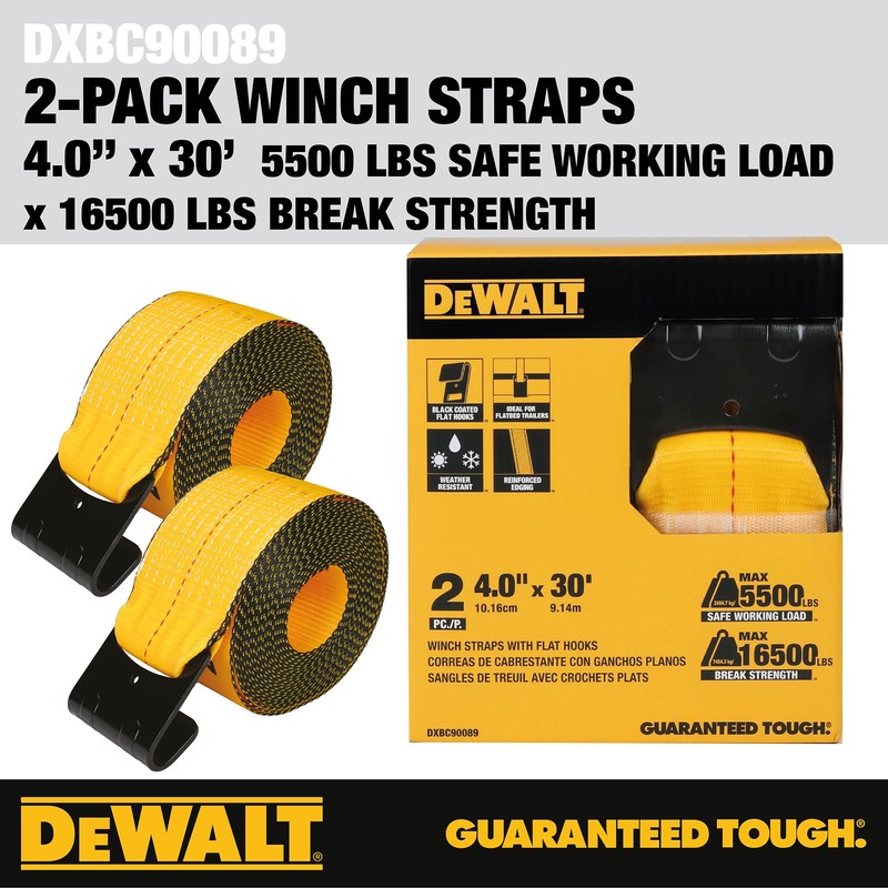 DEWALT DXBC90089 Black/Yellow 4" x 30' Winch Straps - 5,500