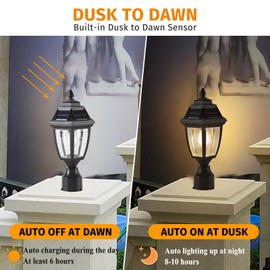 TEBLAMPUE Solar Post Lights 2 Pack, Motion Sensor Post Lantern Without Pier Mount Base, Waterproof Solar Powered Pole Light Fixture for Patio Yard Garden