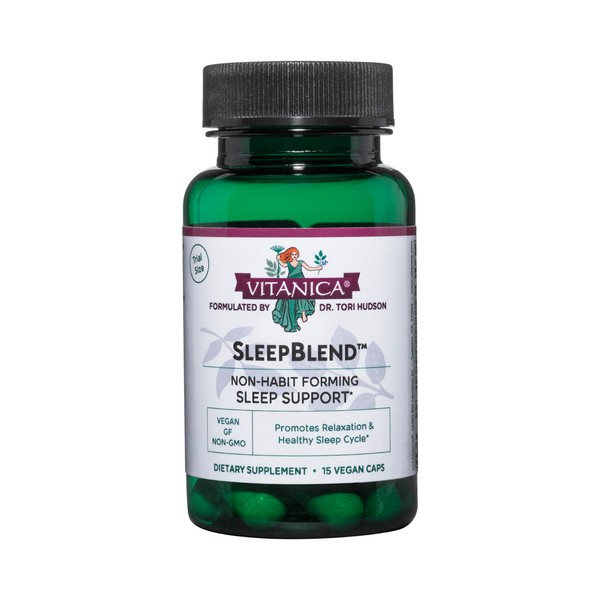 Vitanica SleepBlend - Sleep & Relaxation Support for Women - Herbal Supplements with Melatonin, Valerian Root, Vitamin B2 & B12 & Magnesium - Consumer Line - 15 Vegan Caps
