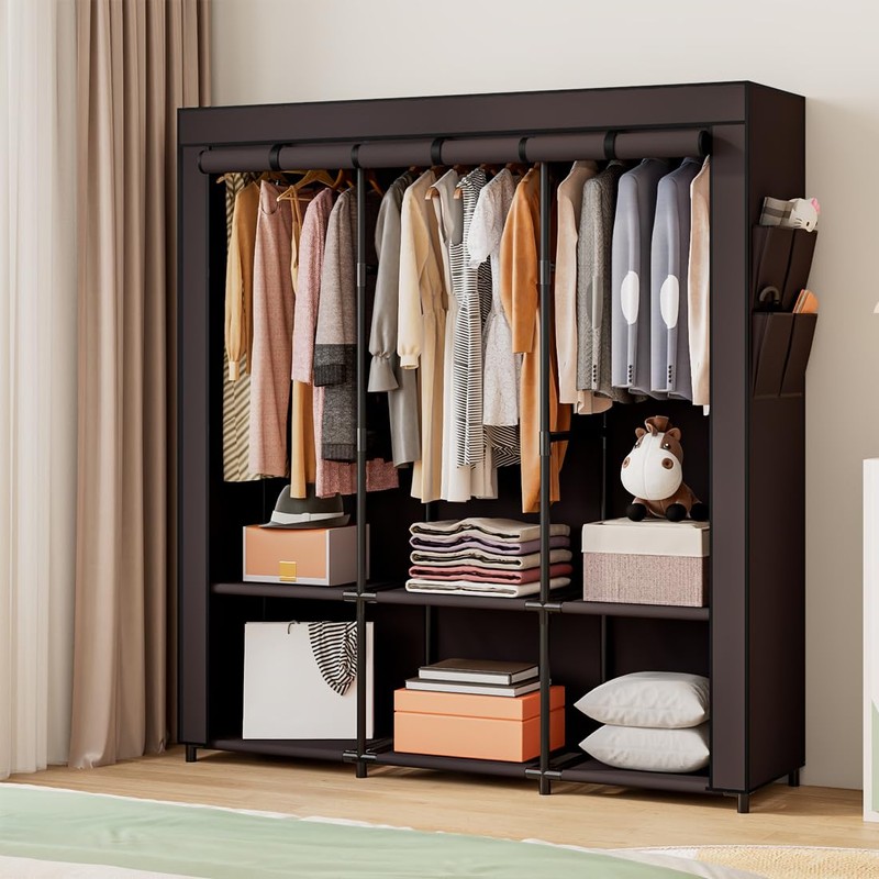 SORCEDAS Portable Closet Wardrobe Storage Organizer Metal Hanging Rack Non-Woven