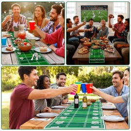 American Football Court Table Runner, Linen Touch Down Game Day Tablecloth Football Field Table Runner Foot Ball Party Decorations for Home Kitchen Dining Decor Family Holiday