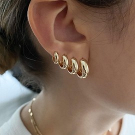 Gokeey Small Chunky Gold Hoop Earrings for Women, Hypoallergenic 14k Gold Plated Hoop Earrings, Lightweight Gold Thick Hoop Gold Earrings Trendy Jewelry for Women 4 pair