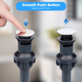2 Pack Push and Seal Pop-up Drain Stopper with Overflow Assembly for Bathroom Lavatory Vanity Vessel Sink Drain, Polished Chrome