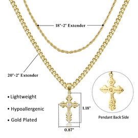 KISSYAN Layered Cross Necklace Faith Pendant for men and women, 14K Gold-Plated Delicate Cubic Zirconia Pendant Necklace, Fashionable Religious Jewelry Gift:_one