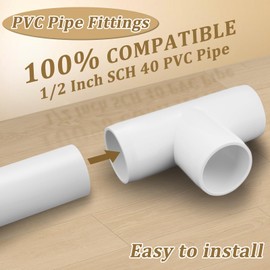 20-Pack 1/2" Tee PVC Fittings, Furniture Grade PVC Pipe Fittings 3 Way for SCH40 PVC Pipe, PVC Pipe Connectors for All DIY PVC Structure and Frames