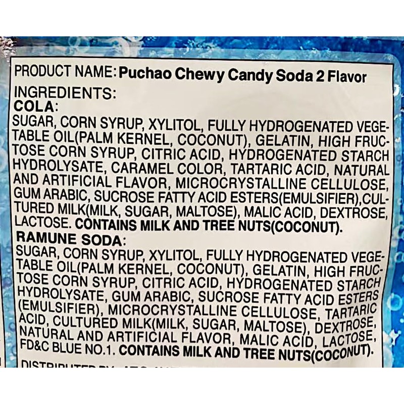 Gummy Soft Candy,Puchao Chewy Candy Soda 2 Flavor,(Cola,Ramune Soda),3.53 Oz,2