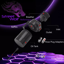 StreetWolf Performance Oil Catch Can Reservoir Baffled Tank Breather Universal Black Fits Dodge