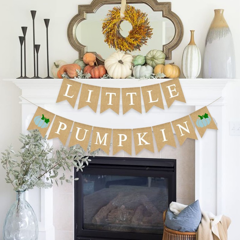 Gankbite Pumpkin Burlap Banner Baby Shower Garland Blue Pumpkin Decoration
