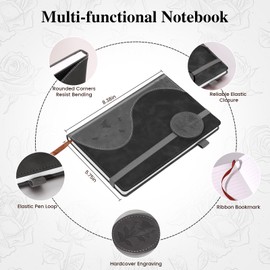 Soomeet Lined Journal Notebook for Women, A5 Hardcover Leather Journals for Writing,Business,Work,Travel, 200 Pages Thick Journaling Notebooks for Daily,Note Taking 5.75'' X 8.38''(Black)