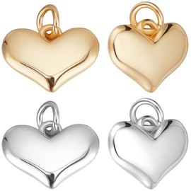 Beebeecraft 10Pcs 2 Colors Heart Charms 18K Gold Plated & Real Platinum Plated Small Love Puffed Dangle Valentine Charms with 3.5mm Jump Ring for Jewellery Making Necklaces Bracelets Diy Crafts