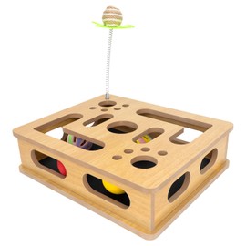 MUCAOL Cat Scratch Puzzle Enrichment Box,Cat Nail File Enrichment Box,No Assembly Required,Built-in Sandpaper Trims Your pet's Claws as They Play(Burlywood Color)