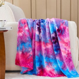 NEWCOSPLAY Super Soft Twin Blanket Deep Purple Rainbow Premium Silky Flannel Fleece Leaves Pattern Lightweight Bed Blanket All Season Use (Deep Purple Rainbow, Twin(60"x80"))