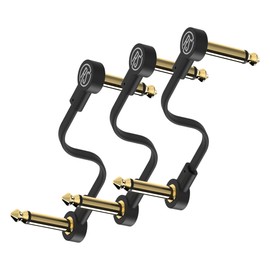 Rock Stock Rock Stock Guitar Flat Patch Cables (Pack of 3) - 6 Inch S-Shape Ultra-Thin Effect Guitar Pedal Patch Cables - Right-Angle, Black with Durable Gold Plated Connectors, Maximize Pedalboard Space