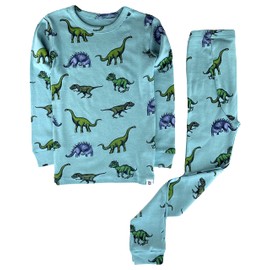 LittLong 12M-5Y - Conjunto de pijama de dinosaurio 100% algodón, ajuste cómodo, 2 piezas, Azul / Patchwork, 18-24 Meses