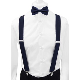 axy Braces with Bow Tie Set for Men 4 Sturdy Clips X Shape 3.5 cm Wide, blue-black