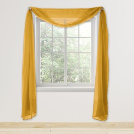 Elegant Comfort Lightweight Sheer Voile Window Scarf Valance - 216 Inch Long - 1 Panel Long Sheer Curtain for Living Room, Event Decor, Bedroom, (1 Piece) 55" X 216'' Long, Gold