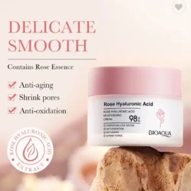 Crema facial con extracto de rosas y ácido hialurónico, calma piel sensible